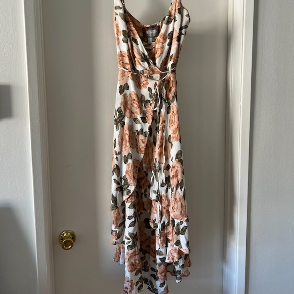 COPY - Reformation Floral Pink Poppy Flower Temple Midi Wrap Dress